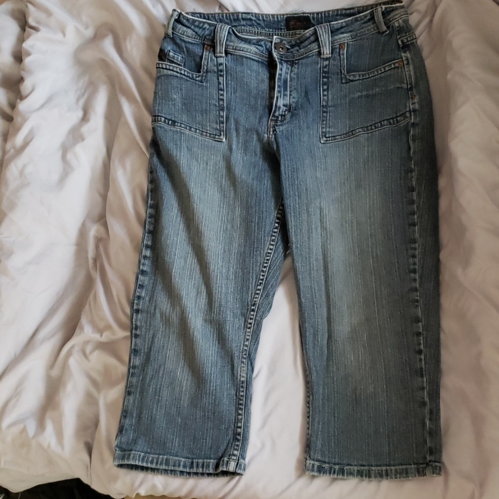 Faded denim capris